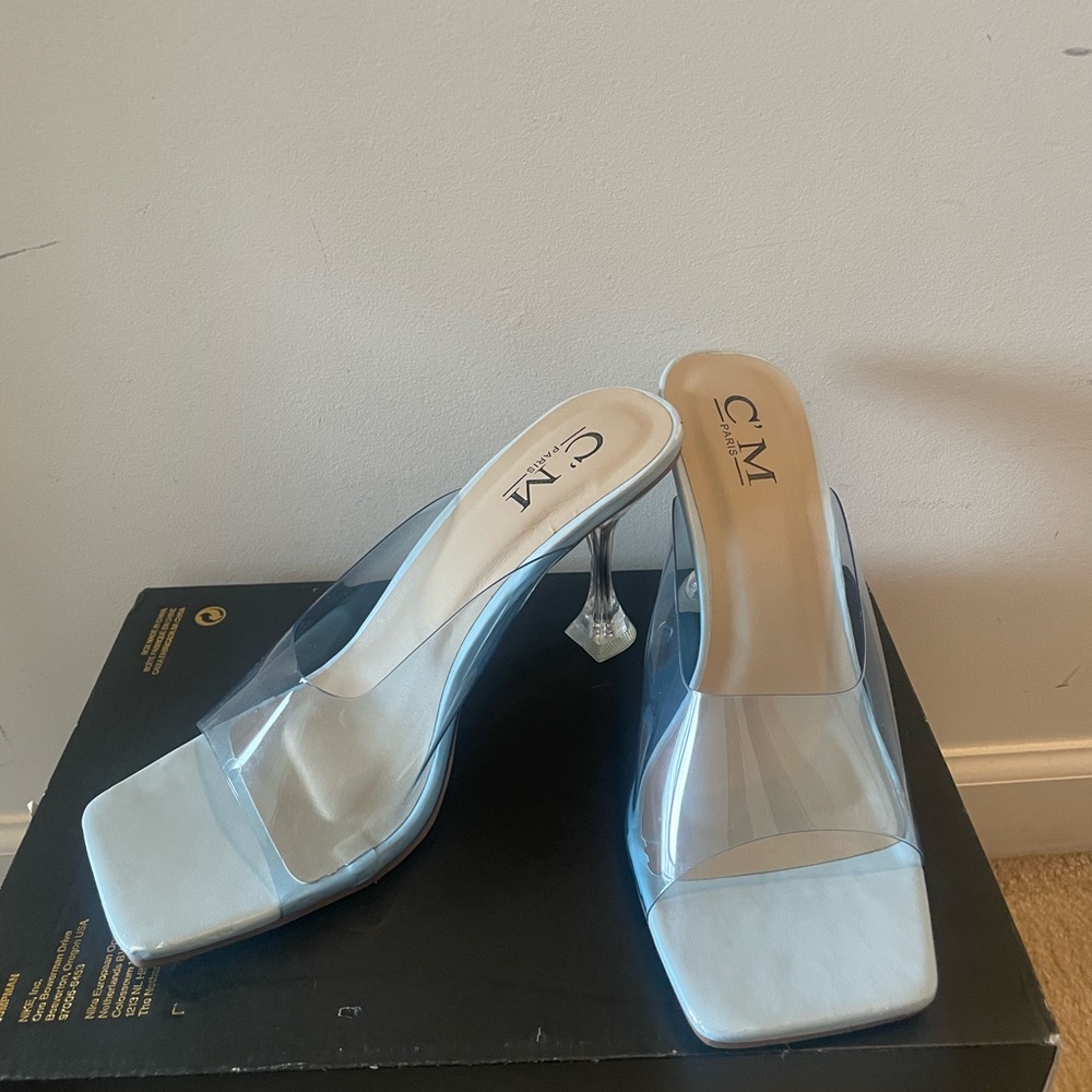 Transparent Strap Silver Clear Mule Heels